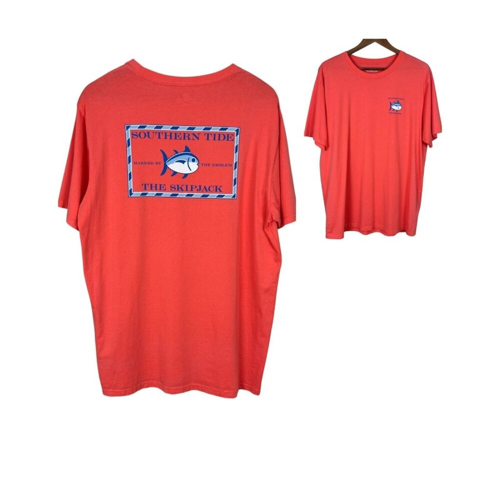 Southern Tide T-Shirt Mens Large Orange Skip Jack Graphic Short‎ Sleeve Crewneck